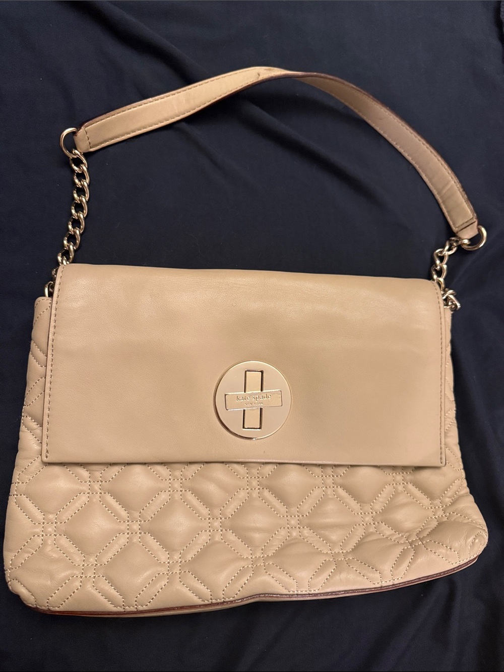 kate spade Quilted Beige Leather Shoulder Bag with Gold-Tone Hardware